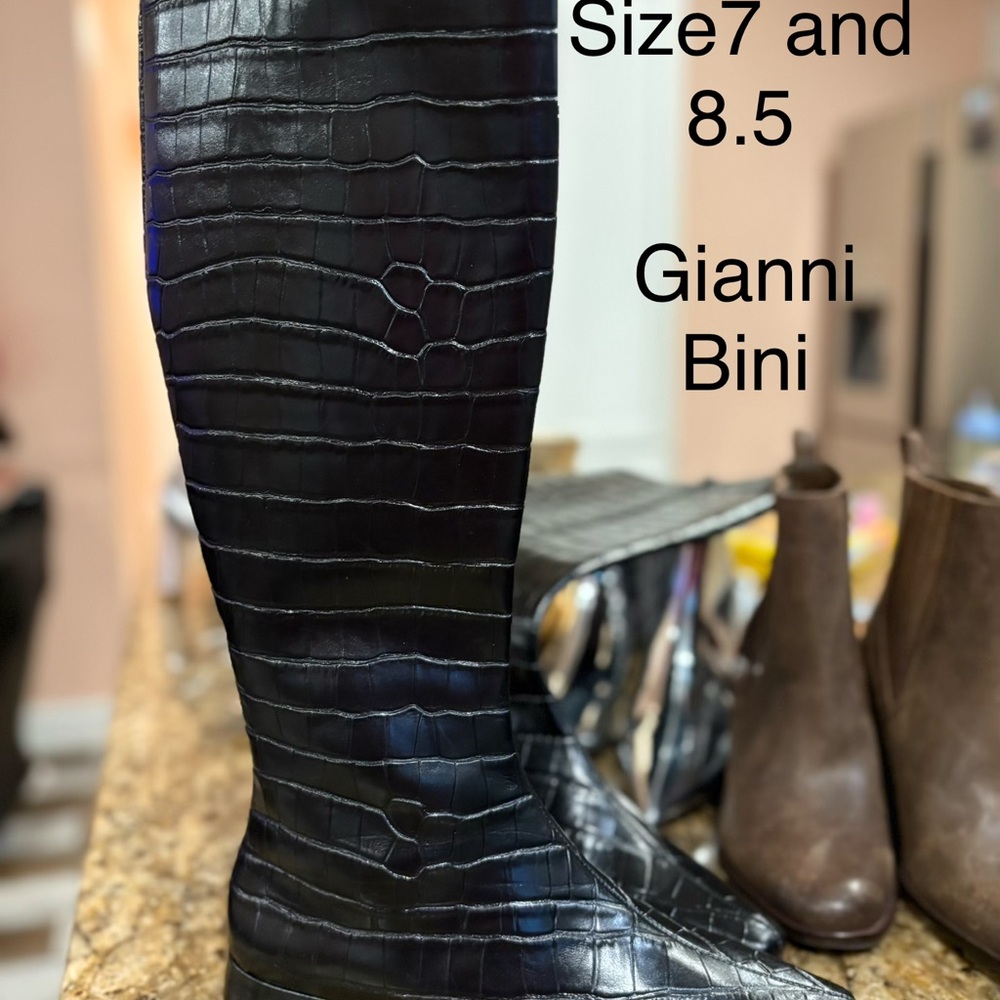 Gianni Bini Black Croc-Embossed Over the Knee Boots